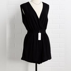 Z Supply Sun Tanned Black Elastic Waist Sleeveless Short Romper Large